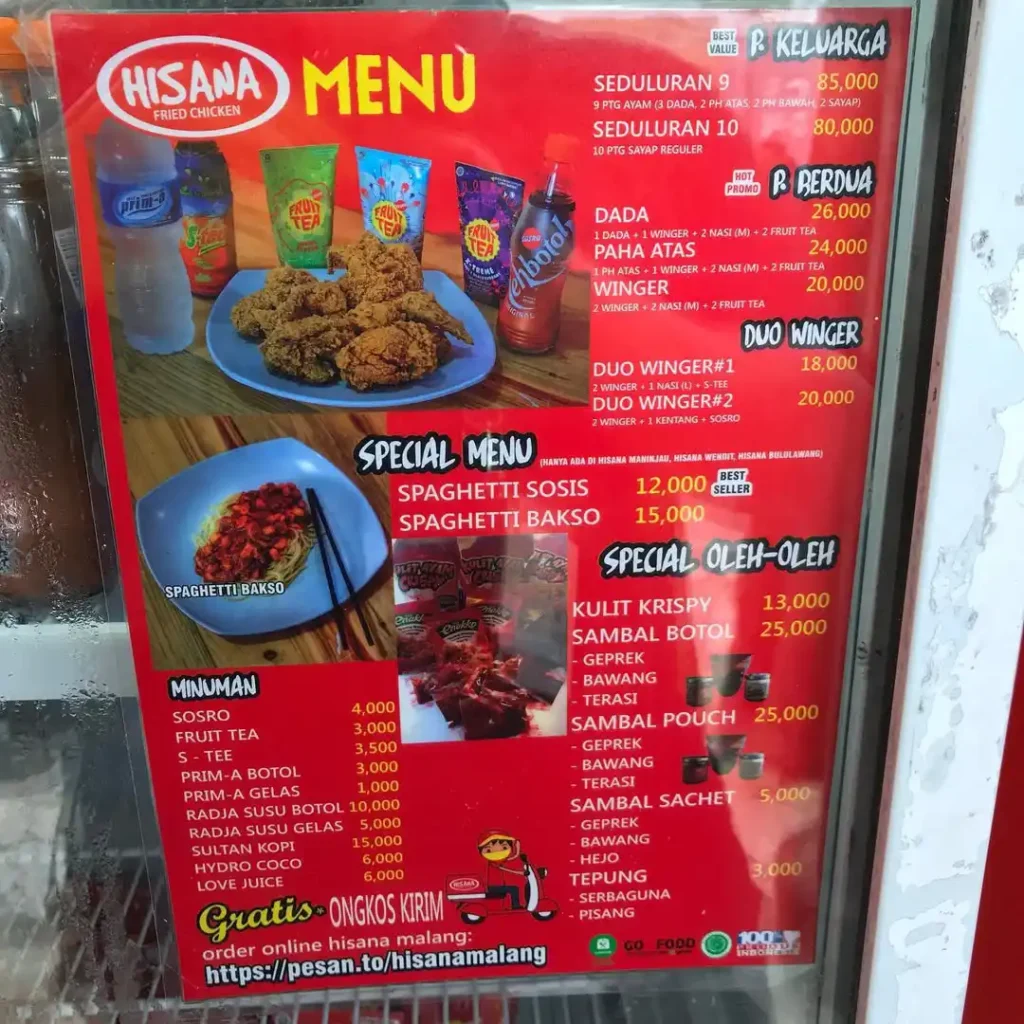 menu hisana fried chicken