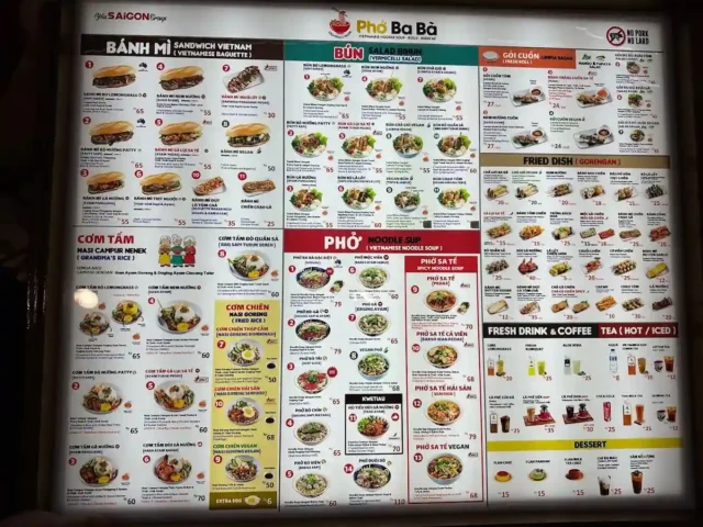 menu pho ba ba