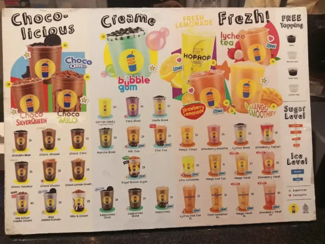 menu hop hop bubble drink