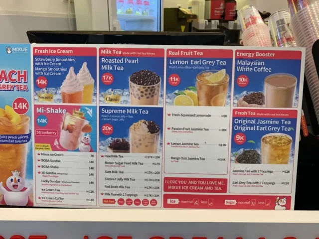 menu mixue