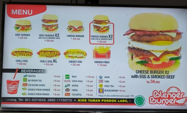 menu blenger burger