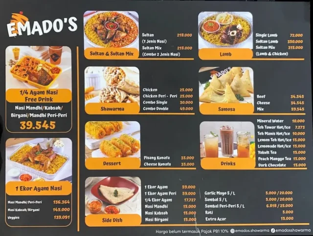 menu emados shawarma