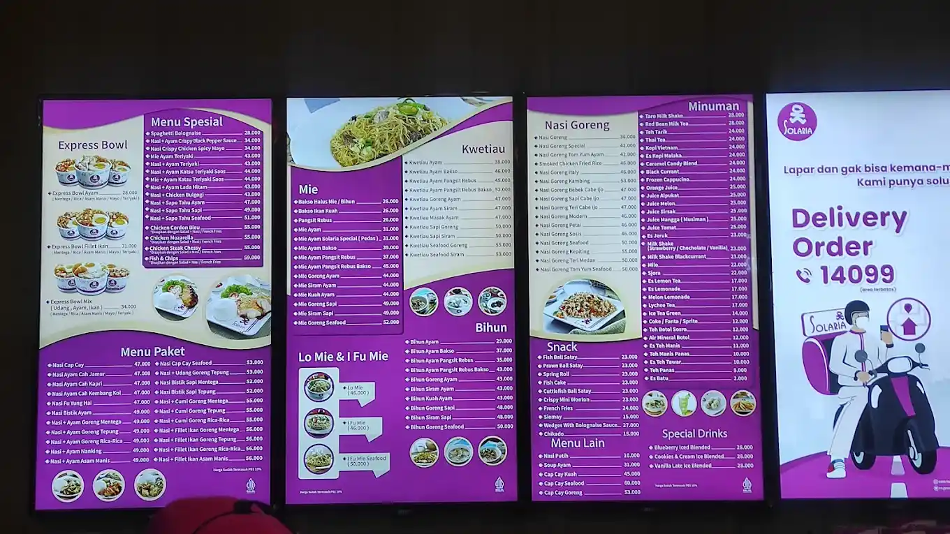menu solaria di gerai